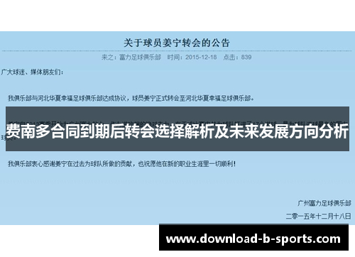 费南多合同到期后转会选择解析及未来发展方向分析